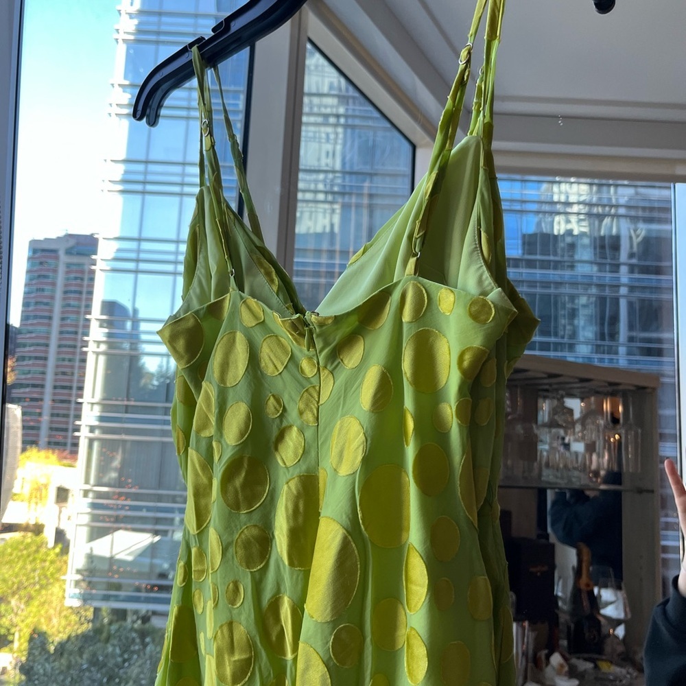 Revolve Lovers + Friends Felicity Midi Maxi Dress Polka Dot Green Satin Cutout - Picture 5 of 5